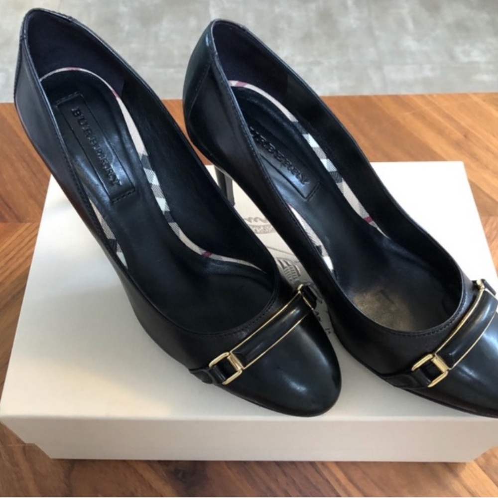 Burberry Black Stiletto Heels with Gold Accent
